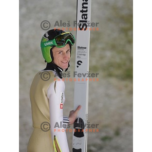 Peter Prevc of Slovenia ski team during jumping practice session and press conference in Planica on December 21, 2016