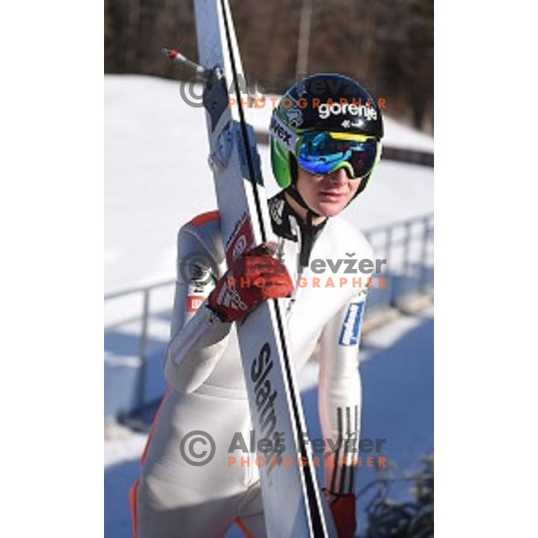 Domen Prevc at Slovenia ski jumping team practice session and press conference in Planica on December 21, 2016