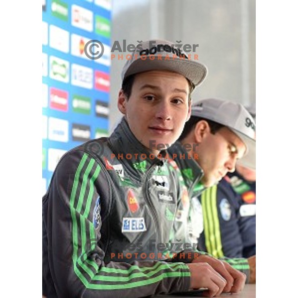 Domen Prevc at Slovenia ski jumping team practice session and press conference in Planica on December 21, 2016