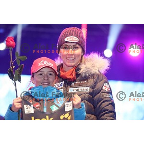 Mikaela Shiffrin (USA) at Public draw of starting numbers for 53. Golden Fox- Zlata Lisica Audi FIS Ski World Cup Giant Slalom in Maribor, Slovenia on January 6, 2017