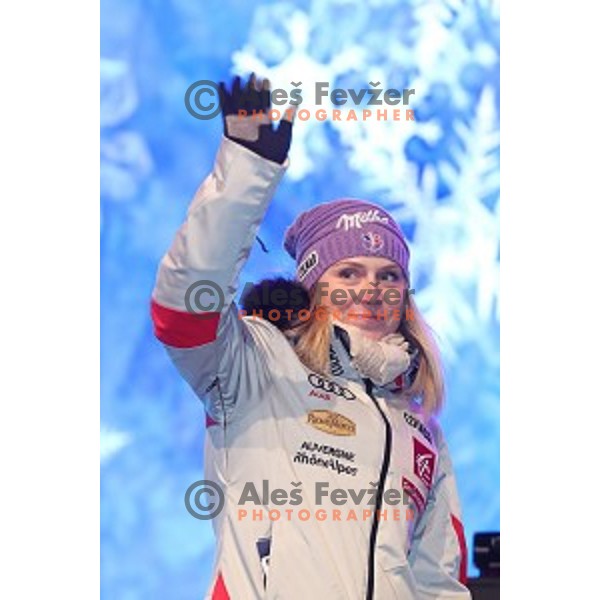 Tessa Worley (FRA) at Public draw of starting numbers for 53. Golden Fox- Zlata Lisica Audi FIS Ski World Cup Giant Slalom in Maribor, Slovenia on January 6, 2017