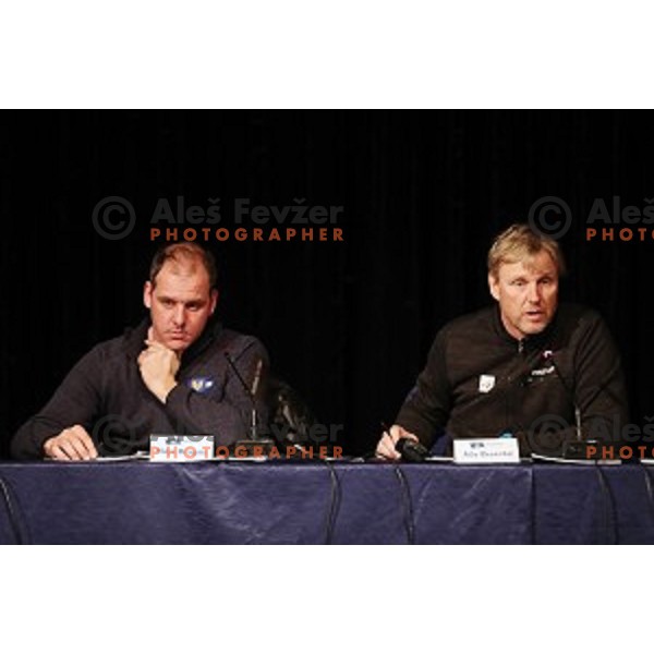 Mitja Dragsic, race director and Atle Skaardal at Team Captain\'s meeting for 53. Golden Fox- Zlata Lisica Audi FIS Ski World Cup Giant Slalom in Maribor, Slovenia on January 6, 2017