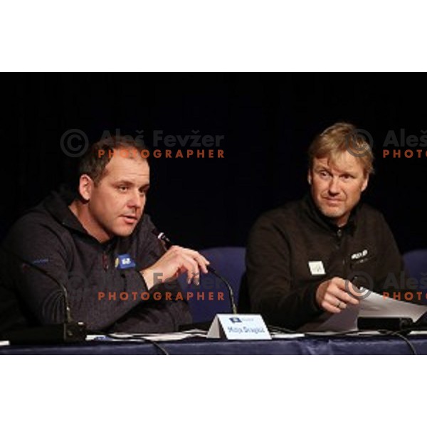Mitja Dragsic, race director and Atle Skaardal at Team Captain\'s meeting for 53. Golden Fox- Zlata Lisica Audi FIS Ski World Cup Giant Slalom in Maribor, Slovenia on January 6, 2017