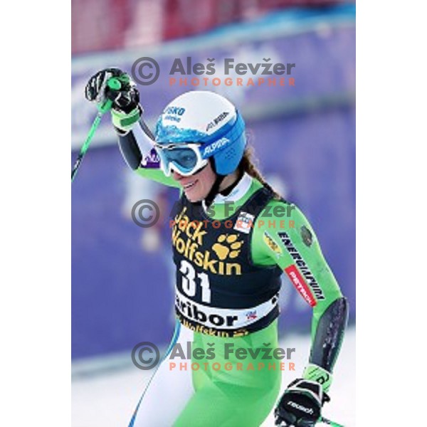 Ilka Stuhec (SLO) celebrates after second run of 53. Golden Fox- Zlata Lisica Audi FIS Ski World Cup Giant Slalom in Maribor, Slovenia on January 7, 2017