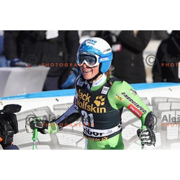 Ilka Stuhec (SLO) celebrates after second run of 53. Golden Fox- Zlata Lisica Audi FIS Ski World Cup Giant Slalom in Maribor, Slovenia on January 7, 2017