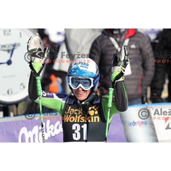 Ilka Stuhec (SLO) celebrates after second run of 53. Golden Fox- Zlata Lisica Audi FIS Ski World Cup Giant Slalom in Maribor, Slovenia on January 7, 2017