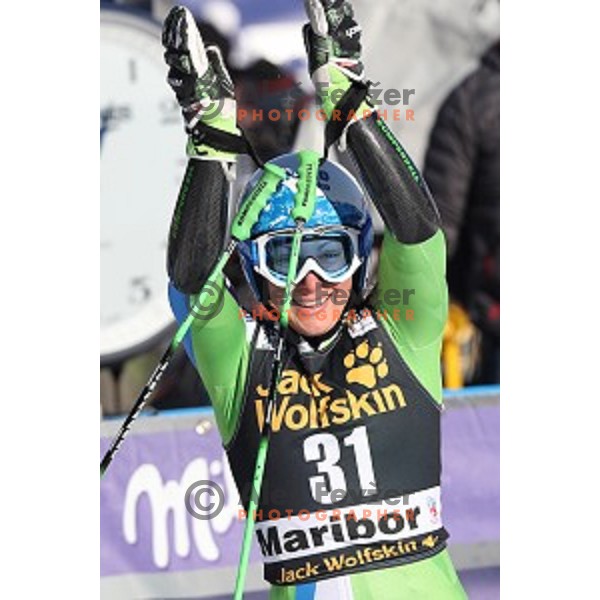 Ilka Stuhec (SLO) celebrates after second run of 53. Golden Fox- Zlata Lisica Audi FIS Ski World Cup Giant Slalom in Maribor, Slovenia on January 7, 2017