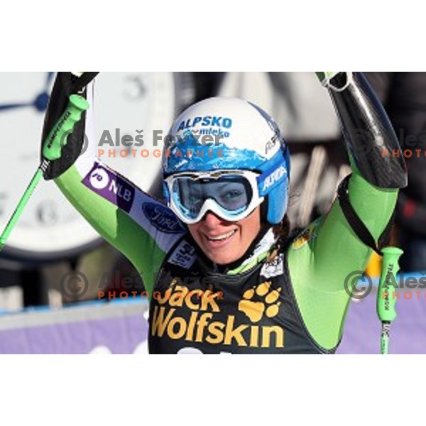 Ilka Stuhec (SLO) celebrates after second run of 53. Golden Fox- Zlata Lisica Audi FIS Ski World Cup Giant Slalom in Maribor, Slovenia on January 7, 2017