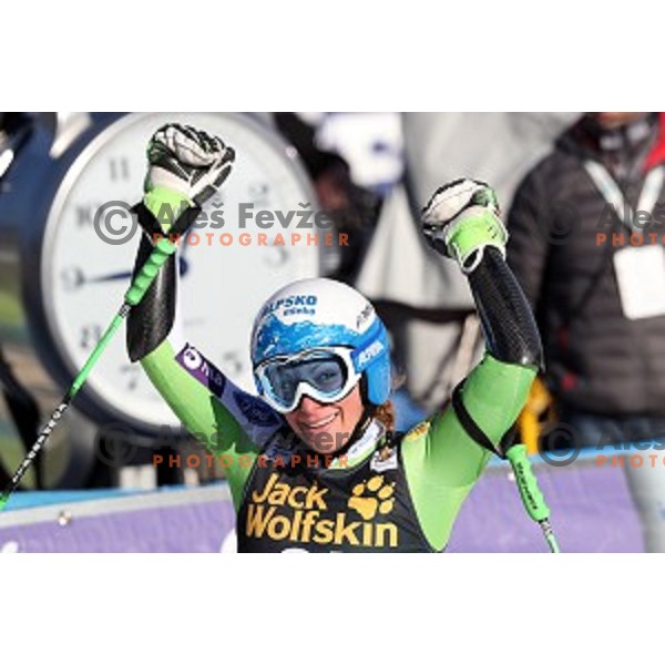 Ilka Stuhec (SLO) celebrates after second run of 53. Golden Fox- Zlata Lisica Audi FIS Ski World Cup Giant Slalom in Maribor, Slovenia on January 7, 2017