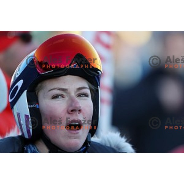 Mikaela Shiffrin (USA) reacts after finished fourth at 53. Golden Fox- Zlata Lisica Audi FIS Ski World Cup Giant Slalom in Maribor, Slovenia on January 6, 2017