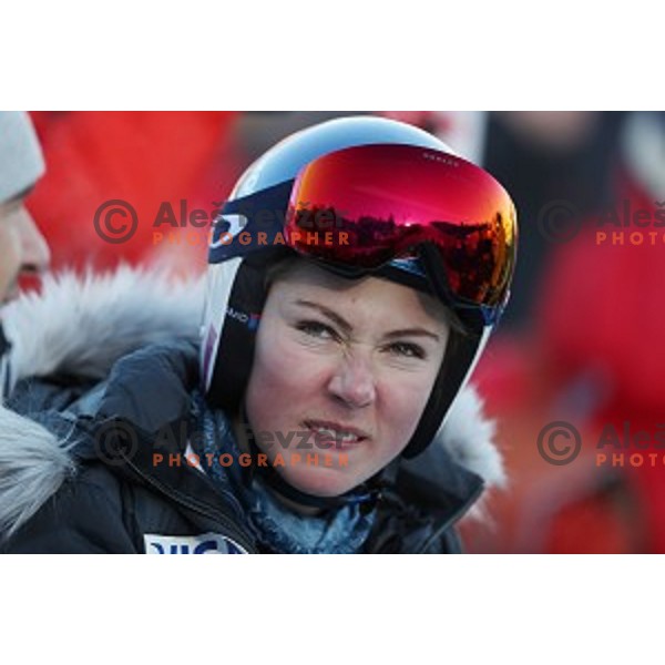 Mikaela Shiffrin (USA) reacts after finished fourth at 53. Golden Fox- Zlata Lisica Audi FIS Ski World Cup Giant Slalom in Maribor, Slovenia on January 6, 2017