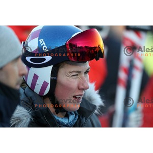 Mikaela Shiffrin (USA) reacts after finished fourth at 53. Golden Fox- Zlata Lisica Audi FIS Ski World Cup Giant Slalom in Maribor, Slovenia on January 6, 2017