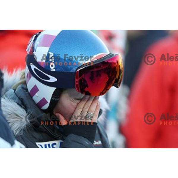 Mikaela Shiffrin (USA) reacts after finished fourth at 53. Golden Fox- Zlata Lisica Audi FIS Ski World Cup Giant Slalom in Maribor, Slovenia on January 6, 2017
