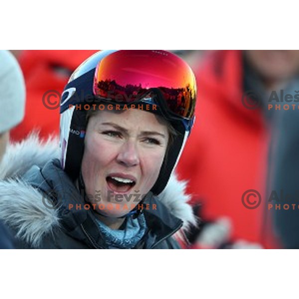 Mikaela Shiffrin (USA) reacts after finished fourth at 53. Golden Fox- Zlata Lisica Audi FIS Ski World Cup Giant Slalom in Maribor, Slovenia on January 6, 2017