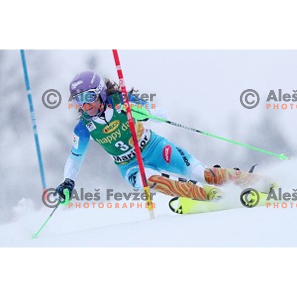 Sarka Strachova (CZE) skiing in the first run of 53. Golden Fox- Zlata Lisica Audi FIS Ski World Cup Slalom in Maribor, Slovenia on January 8, 2017