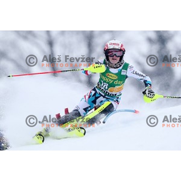 Katharina Truppe (AUT) skiing in the first run of 53. Golden Fox- Zlata Lisica Audi FIS Ski World Cup Slalom in Maribor, Slovenia on January 8, 2017