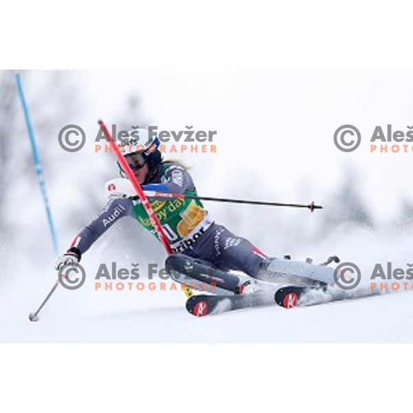 Adeline Baud Mugnier (FRA) skiing in the first run of 53. Golden Fox- Zlata Lisica Audi FIS Ski World Cup Slalom in Maribor, Slovenia on January 8, 2017
