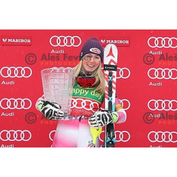 Mikaela Shiffrin (USA) ,winner of 53. Golden Fox- Zlata Lisica Trophy and Audi FIS Ski World Cup Slalom in Maribor, Slovenia on January 8, 2017