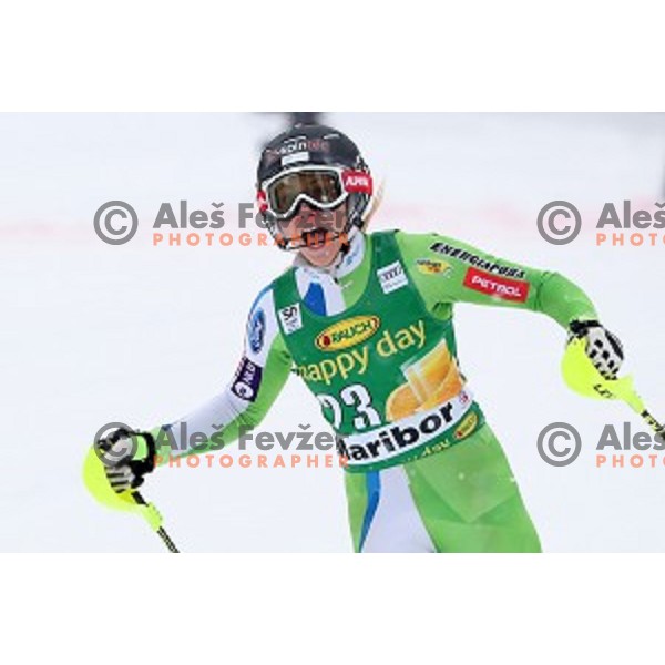 Ana Bucik (SLO) skiing in the second run of 53. Golden Fox- Zlata Lisica Audi FIS Ski World Cup Slalom in Maribor, Slovenia on January 8, 2017