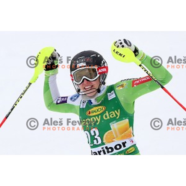 Ana Bucik (SLO) skiing in the second run of 53. Golden Fox- Zlata Lisica Audi FIS Ski World Cup Slalom in Maribor, Slovenia on January 8, 2017