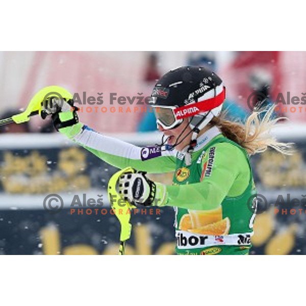 Ana Bucik (SLO) skiing in the second run of 53. Golden Fox- Zlata Lisica Audi FIS Ski World Cup Slalom in Maribor, Slovenia on January 8, 2017