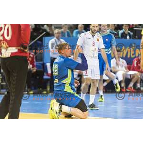 Slovenia’s Matej Gaber (22) reacting during IHF World Championship group stage match between Slovenia and Macedonia, in Arena Metz, Metz on January 16th, 2017