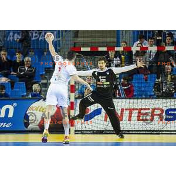 Slovenia’s Matevz Skok (1) in action during IHF World Championship group stage match between Slovenia and Macedonia, in Arena Metz, Metz on January 16th, 2017 