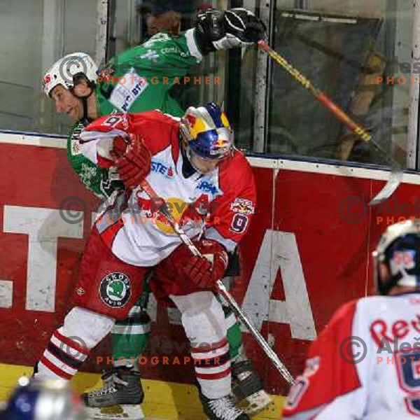 Vnuk and Koch (9) at ice hockey game ZM Olimpija- Red Bull Salzburg in 11th round of EBEL league,played in Ljubljana 21.10.2007. Photo by Ales Fevzer 