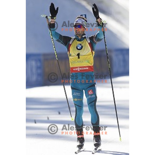 Martin Fourcade (FRA), winner of Men\'s 12.5km Pursuit during IBU World Cup 2016/2017 Pokljuka, Slovenia on December 10, 2016