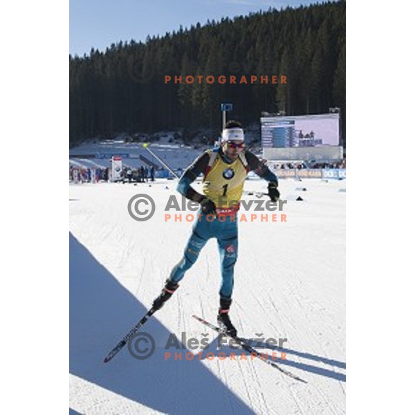 Martin Fourcade (FRA), winner of Men\'s 12.5km Pursuit during IBU World Cup 2016/2017 Pokljuka, Slovenia on December 10, 2016