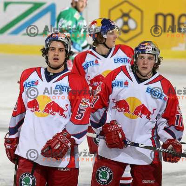 Schwab (5) and Lindgren (17) at ice hockey game ZM Olimpija- Red Bull Salzburg in 11th round of EBEL league,played in Ljubljana 21.10.2007. Photo by Ales Fevzer 