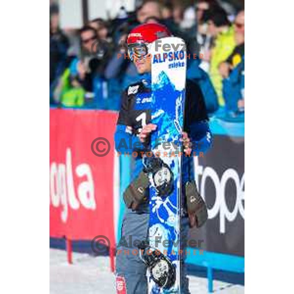 Zan Kosir during the Rogla FIS Snowboard World Cup 2016/17 parallel giant slalom, Rogla, Slovenia, on January 28, 2017.