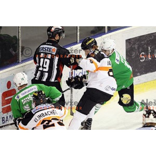 of Olimpija Ljubljana in action during ice-hockey match between Olimpija Ljubljana and Graz Moser Medical 99ers in EBEL league 2016/2017 in Tivoli Hall, Ljubljana, Slovenia on January 29, 2017
