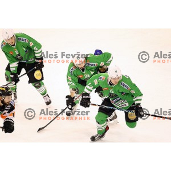 of Olimpija Ljubljana in action during ice-hockey match between Olimpija Ljubljana and Graz Moser Medical 99ers in EBEL league 2016/2017 in Tivoli Hall, Ljubljana, Slovenia on January 29, 2017