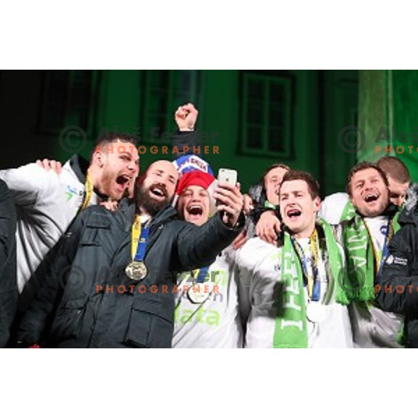 Reception for Slovenia Handball Team - bronze medalists of 2017 World Championships in front of Ljubljana Town Hall, Slovenia on January 30, 2017