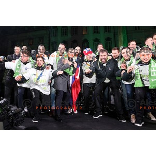 Reception for Slovenia Handball Team - bronze medalists of 2017 World Championships in front of Ljubljana Town Hall, Slovenia on January 30, 2017