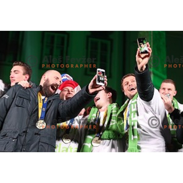 Reception for Slovenia Handball Team - bronze medalists of 2017 World Championships in front of Ljubljana Town Hall, Slovenia on January 30, 2017