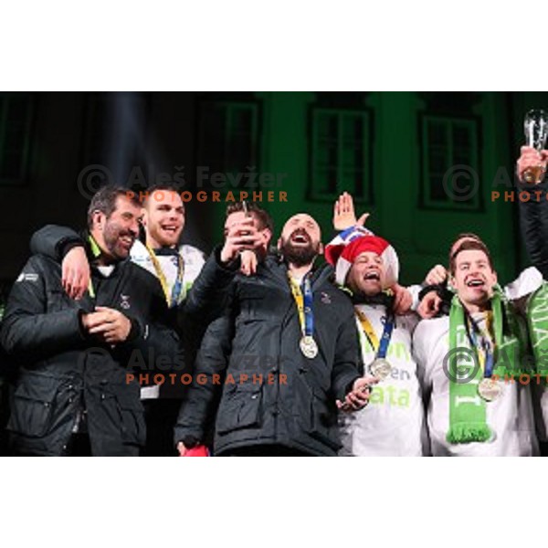 Reception for Slovenia Handball Team - bronze medalists of 2017 World Championships in front of Ljubljana Town Hall, Slovenia on January 30, 2017