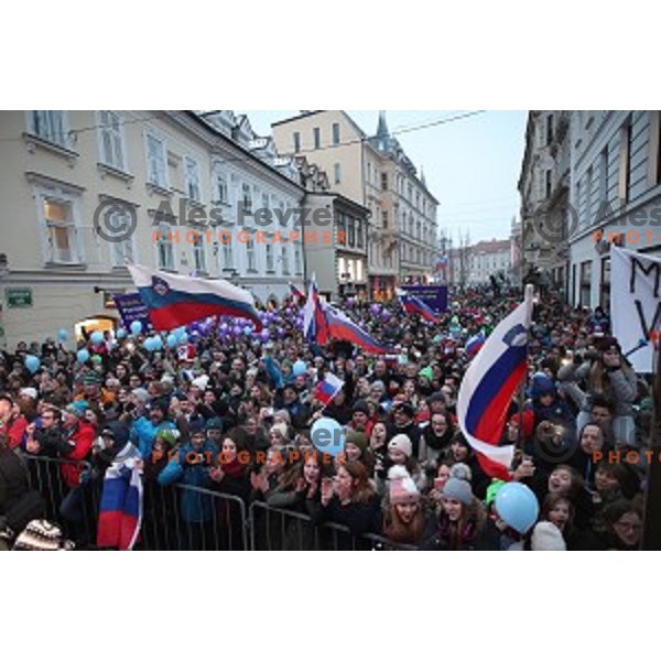 Reception for Slovenia Handball Team - bronze medalists of 2017 World Championships in front of Ljubljana Town Hall, Slovenia on January 30, 2017