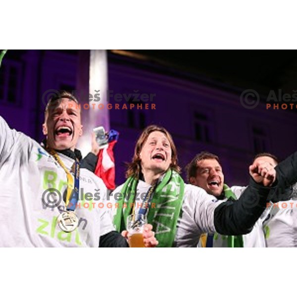 Reception for Slovenia Handball Team - bronze medalists of 2017 World Championships in front of Ljubljana Town Hall, Slovenia on January 30, 2017