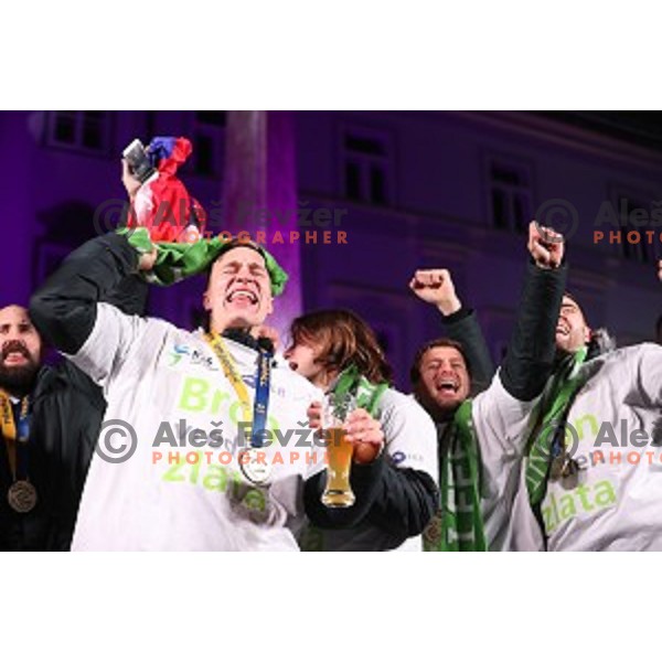 Reception for Slovenia Handball Team - bronze medalists of 2017 World Championships in front of Ljubljana Town Hall, Slovenia on January 30, 2017