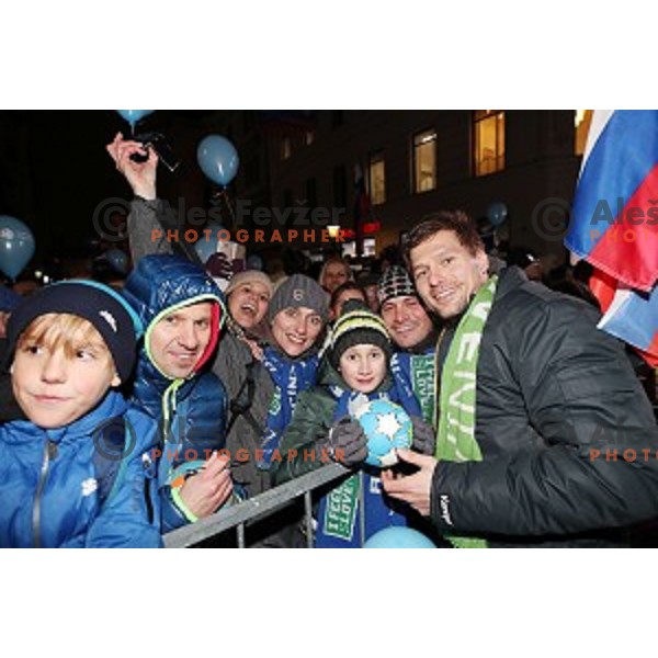 Reception for Slovenia Handball Team - bronze medalists of 2017 World Championships in front of Ljubljana Town Hall, Slovenia on January 30, 2017