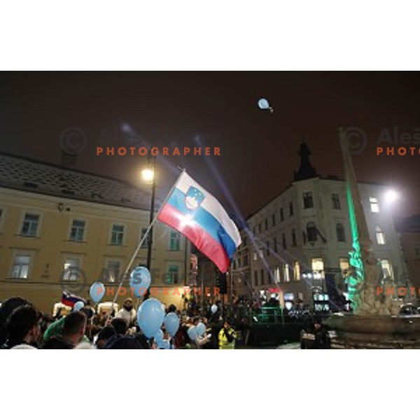 Reception for Slovenia Handball Team - bronze medalists of 2017 World Championships in front of Ljubljana Town Hall, Slovenia on January 30, 2017
