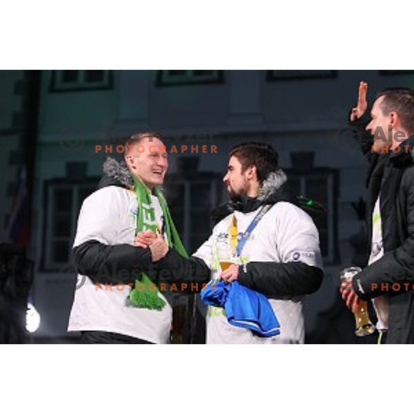 Reception for Slovenia Handball Team - bronze medalists of 2017 World Championships in front of Ljubljana Town Hall, Slovenia on January 30, 2017