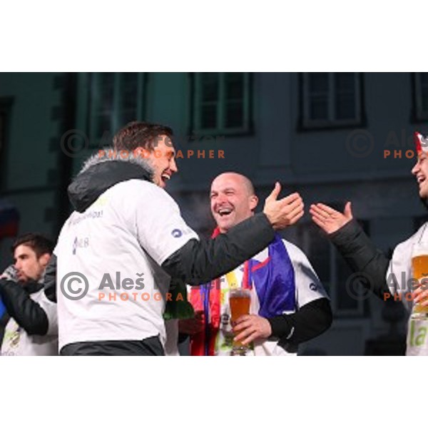 Reception for Slovenia Handball Team - bronze medalists of 2017 World Championships in front of Ljubljana Town Hall, Slovenia on January 30, 2017