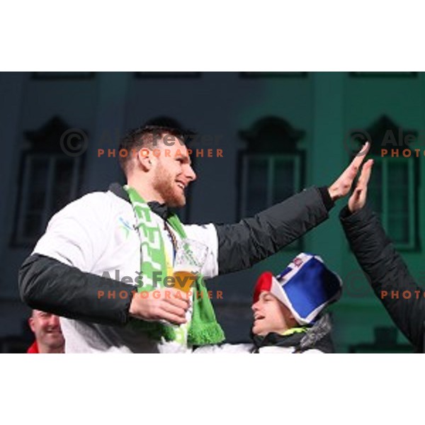 Reception for Slovenia Handball Team - bronze medalists of 2017 World Championships in front of Ljubljana Town Hall, Slovenia on January 30, 2017