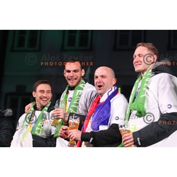 Reception for Slovenia Handball Team - bronze medalists of 2017 World Championships in front of Ljubljana Town Hall, Slovenia on January 30, 2017