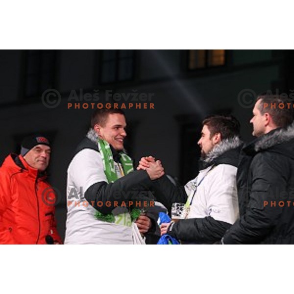 Reception for Slovenia Handball Team - bronze medalists of 2017 World Championships in front of Ljubljana Town Hall, Slovenia on January 30, 2017