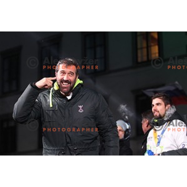 Coach Veselin Vujovic durnig reception for Slovenia Handball Team - bronze medalists of 2017 World Championships in front of Ljubljana Town Hall, Slovenia on January 30, 2017