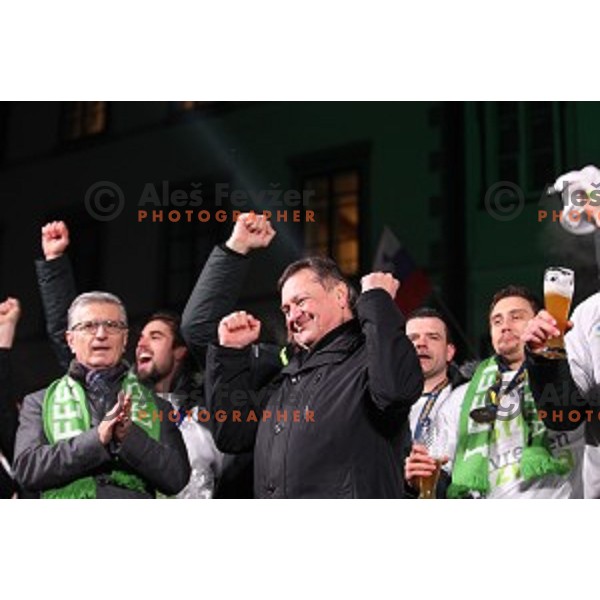 Zoran Jankovic, Mayor of Ljubljana during reception for Slovenia Handball Team - bronze medalists of 2017 World Championships in front of Ljubljana Town Hall, Slovenia on January 30, 2017